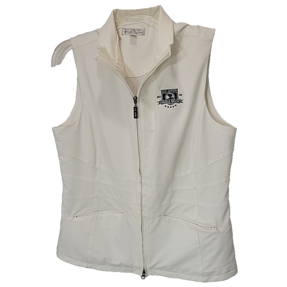 Cutter & Buck Women's White Vest VTG Zip Size Med 2000 Pebble Beach U.S. Open